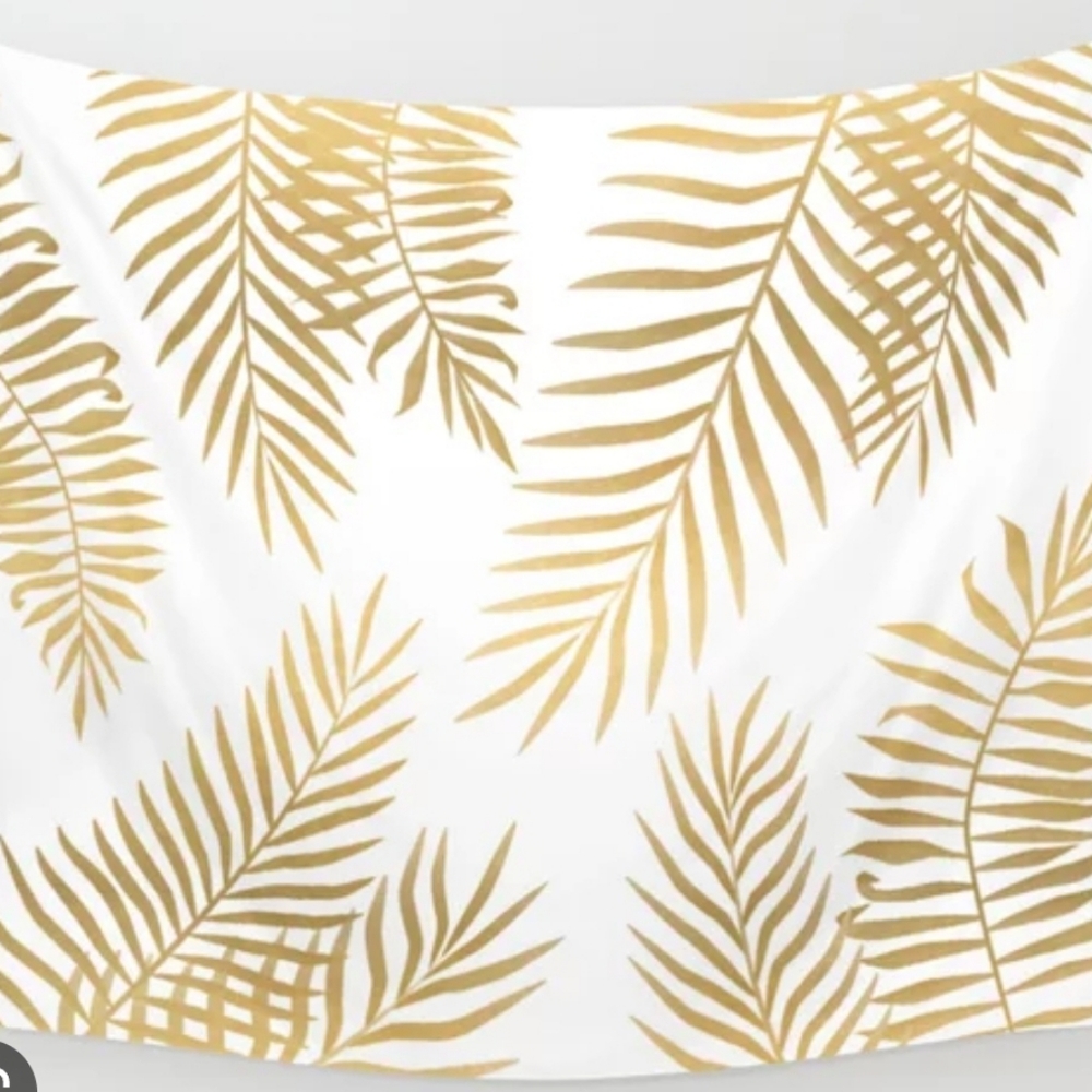 Gold Palm Leaf Tropical Tapestry